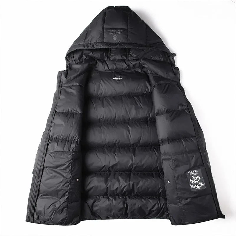 Schinteon High Quality Men's 90% White Duck Down Jacket Autumn Winter Casual Outwear with Hood Coat Plus Size Male Clothing
