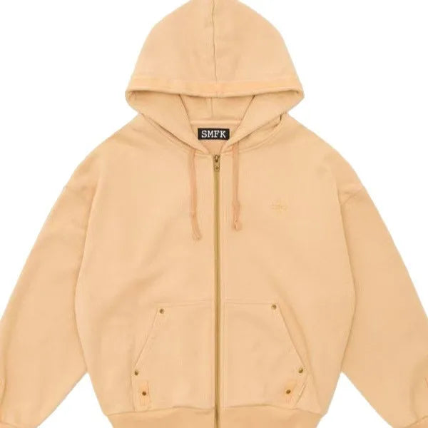 Classic Zip Hoodie Metal Rivet Loose Hooded Sweater Jacket