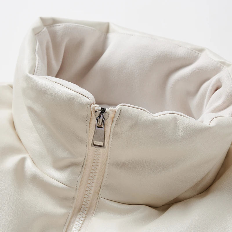 New Pu Leather White Duck Down Jacket Outwear Men's Parkas Warm Basic Style Casual Jackets Winter Puffer Jacket Solid Color Coat