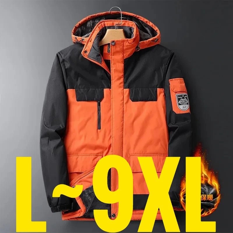 Parka Waterproof Winter 2026 9XL Mens Winter Jacket Fleece Lining Zip Hood Warm Parka Male Large Size Waterproof Big Extra Plus 8XL Windbreaker Mountain