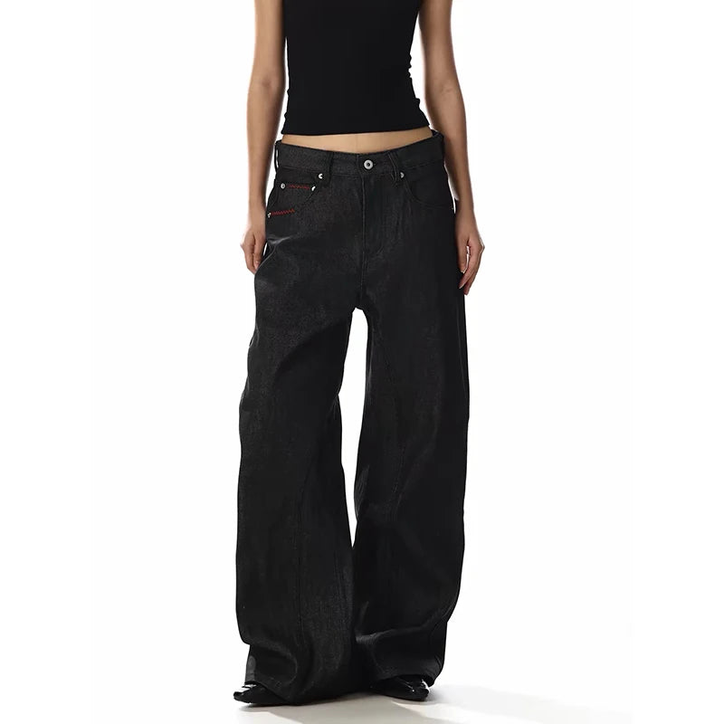 YIBASHU Women Gothic Vintage Y2K 2000s High Waist Jeans American Oversize Loose Black Casual Black Wide Leg Pants Autumn 2026