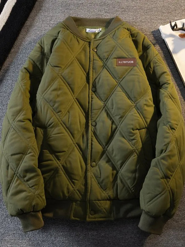 Coat Thickened Cotton Pilot Jacket Autumn Winter Style Unisex Diamond Grid Design Warmth Baseball Collar Short Length Coat