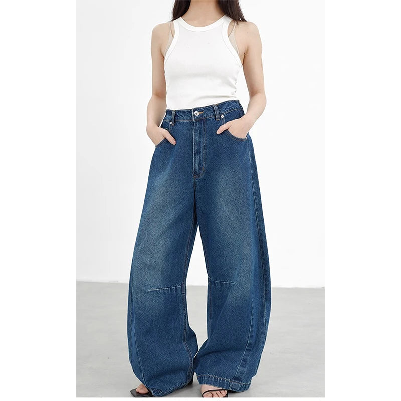 Plus-Size Jeans Pants Wide-Leg Balloon Pants, Loose Plus-Size Jeans, Hip-Covering Slimming Retro Long Pants, Fall/Winter 2025