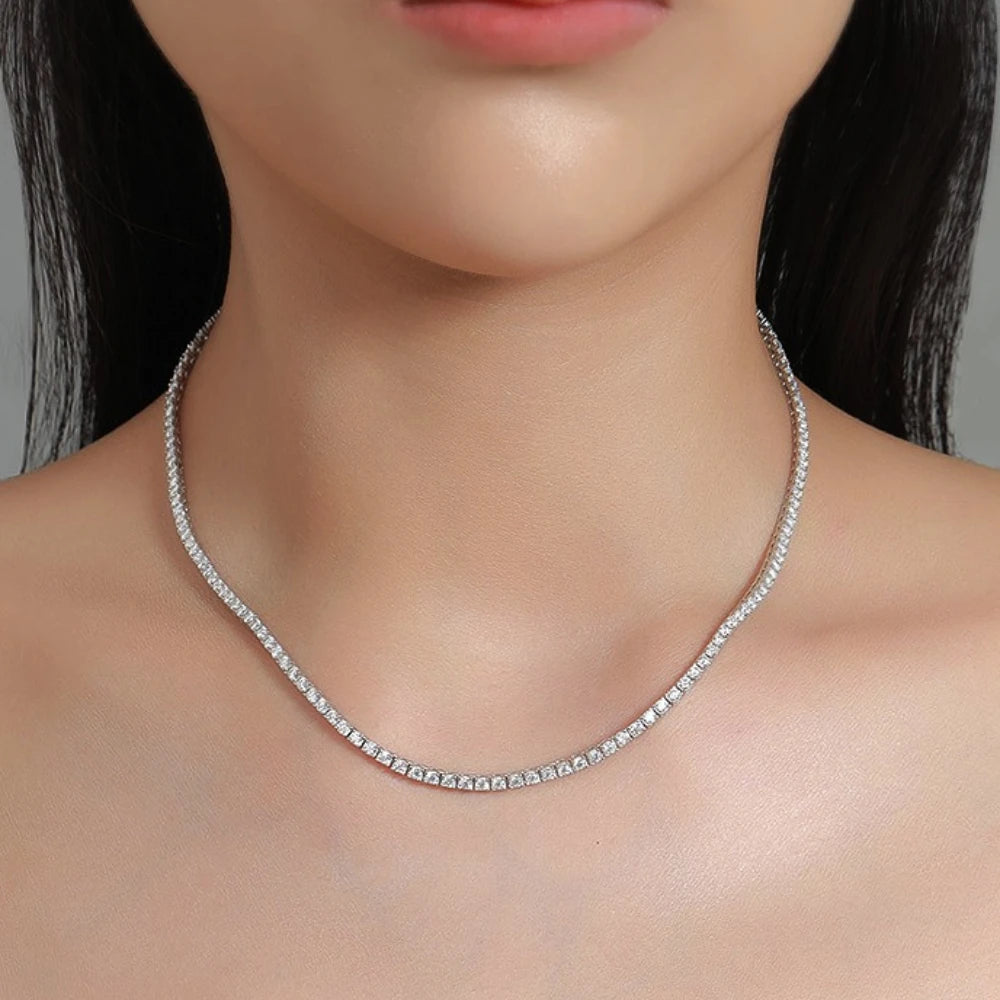 FEOBUR 2mm 2.5mm Real Moissanite Tennis Necklace for Women S925 Sterling Silver Full Diamond Choker GRA Certified Jewelry Gift