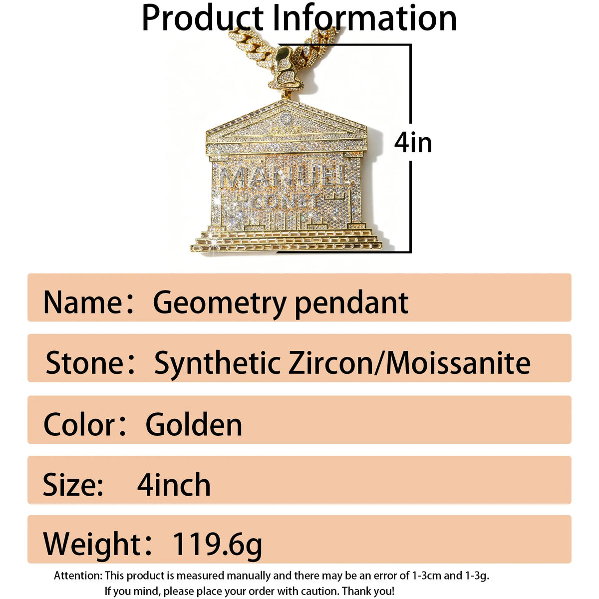 Necklace LYEE CYEE 925 Silver 3D Building Shaped Pendant, Bling Moissanite-Encrusted Custom Text Charm, Hip Hop Streetwear Necklace for Men Jewelry