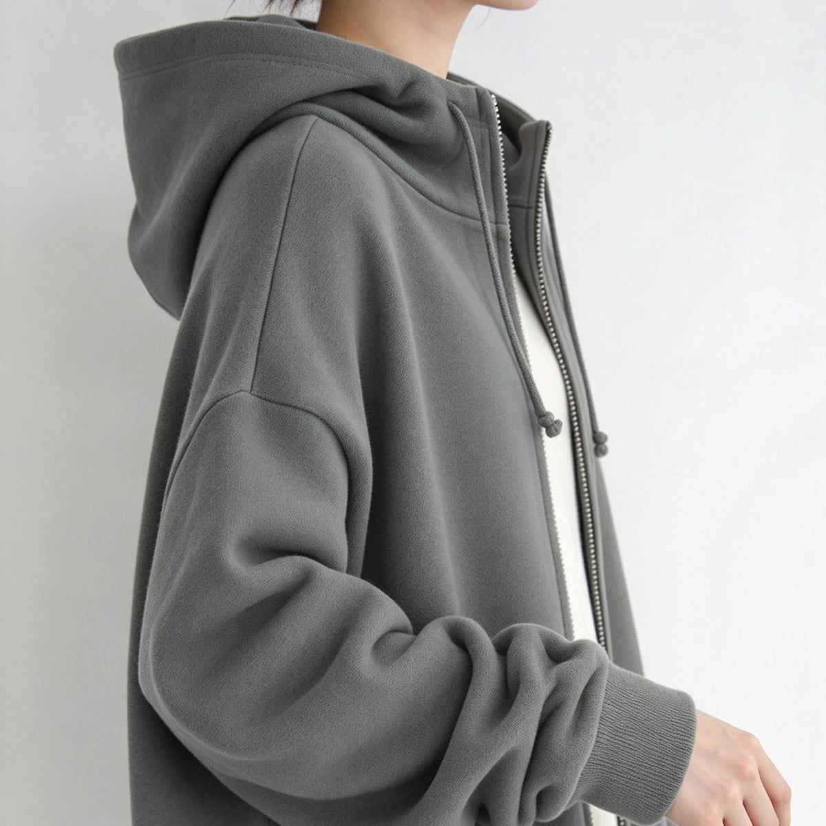 Women Oversized Long Hooded Zip Up Sweatshirt, Casual Loose Mid Length Hoodie Jacket With Pockets, Fake Two Piece Hem Outerwear