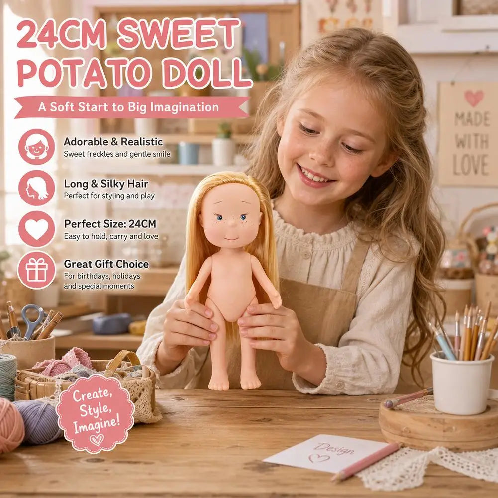 24cm Sweet Potato Doll Spain Mia Freckle Makeup Doll Joints Movable Solid Dress Up Doll Handmade DIY Doll Toy