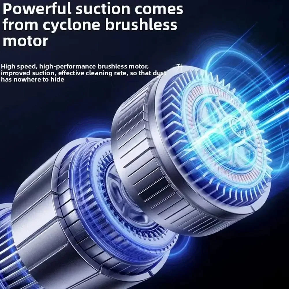 High Power Wireless Handheld Mini Car Vacuum Cleaner Large Suction Brushless Motor One Button Dust Dump LED Light For Car Home