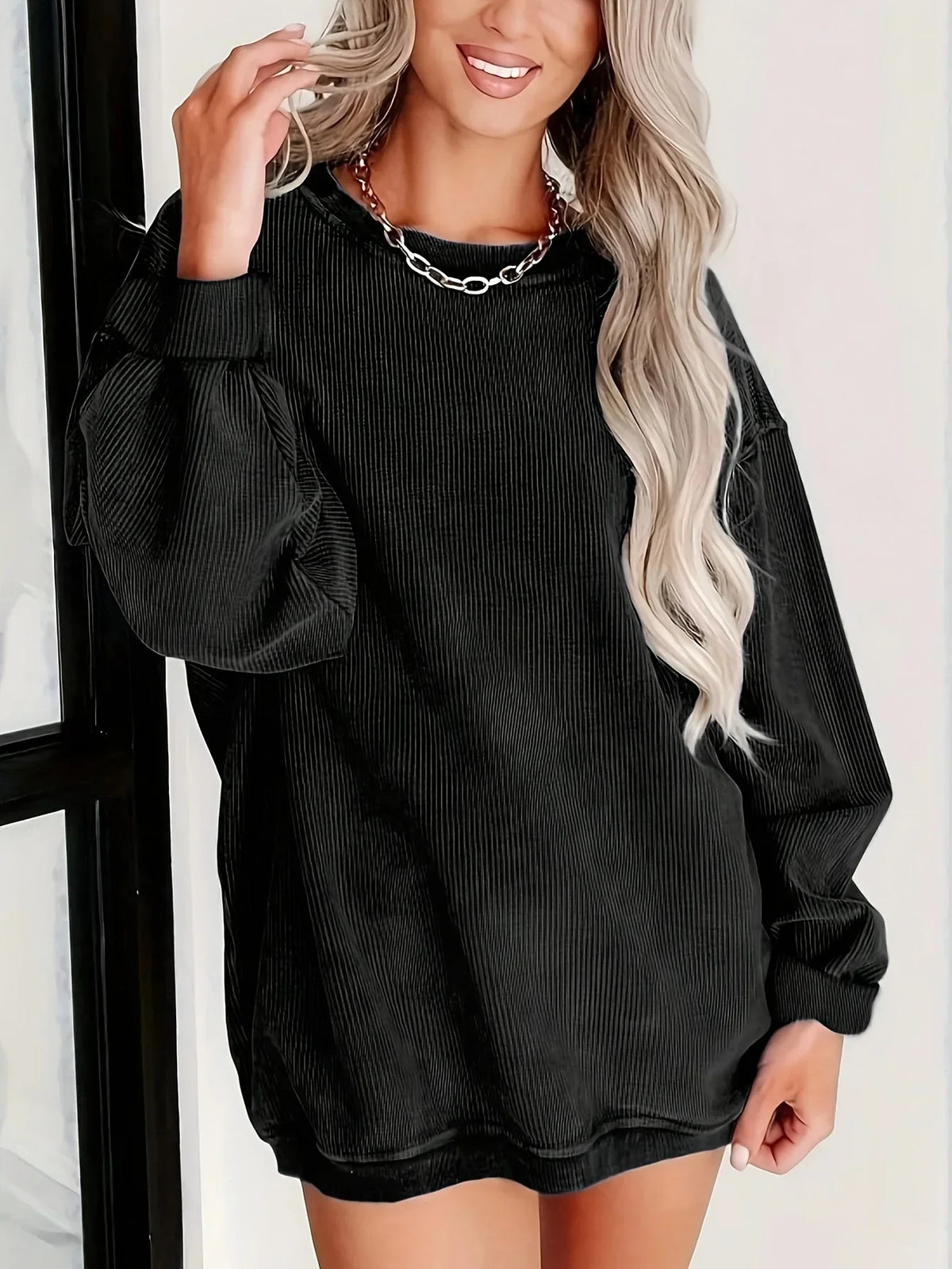 Fashion Women's Plus Size 1XL-5XL Solid Color Round Neck Sweatshirt Ladies Cose Hoodie Casual Long Sleeve Sweatshirt