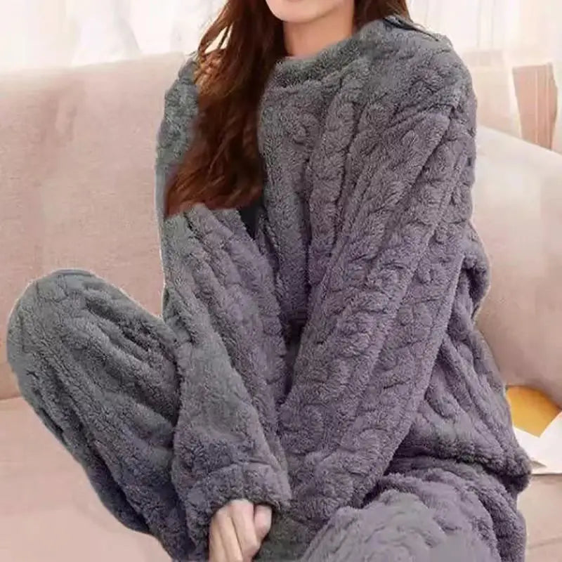 Warm Long Sleeve Home Clothes Pajama Set Cozy Sleepwear Two-Piece Set Long Pants round Neck Overhead Spring Collection