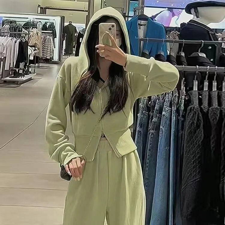 Spring Autumn Women's Sporty Casual Two-Piece Set Student Fashionable Loose Fit Long Sleeve Hoodie And Pants Street Style