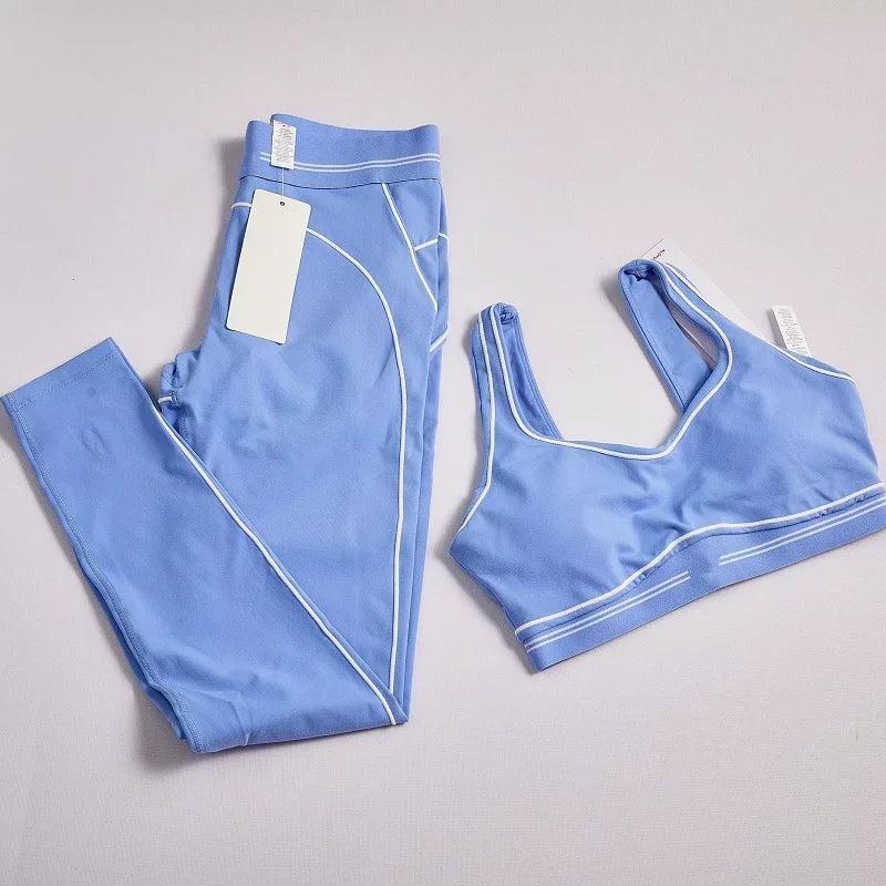 Set Women's 2 Piece Yoga Set Striped Pants Skin Friendly Breathable Elastic Sports Suit Summer Casual Workout Outfit Gym Running