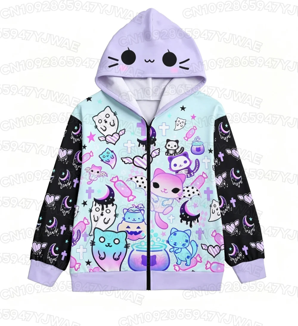 Women's Broken hearts Unisex Zipper Hoodie Rib Cage Spooky Cute Pastel Goth Menhera Halloween Creepy Cute Skeleton Hoodies