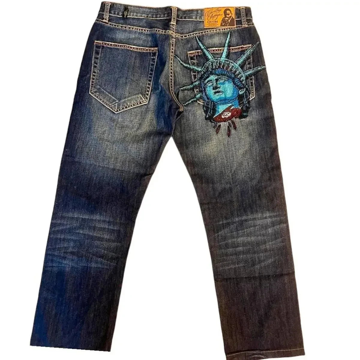 Jeans Women Casual High Waist Straight Wide Leg Jeans Y2k Statue of Liberty Diamonds Denim Pants Harajuku Vintage Women Clothing