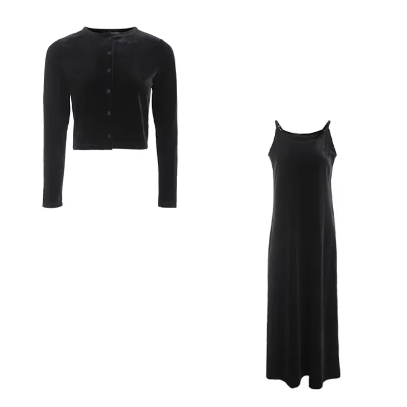 Autumn Women Casual Dress 2024 Autumn Women Solid Color Sleeveless Dress Single-breasted Long-sleeved Cardigan And Long Robes Female Casual Clothes