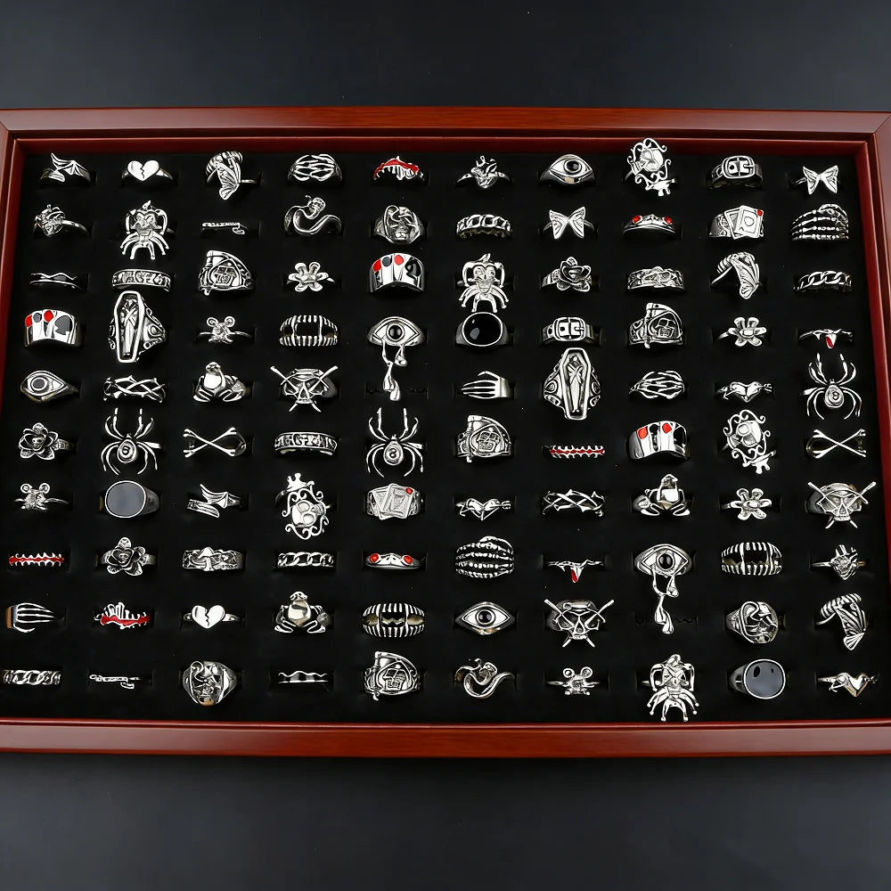 10/20/23/45Pieces Retro Punk Skull Eye Rings Set For Women Mix Style Fashion Vintage Spider Flower Skeleton Jewelry Party Gift