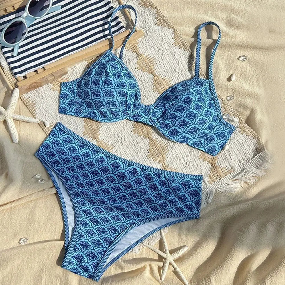2Pcs/Set Fashion Summer Beach Bikini High Waist Casual Women Swimsuit Push-Up Bathing Suit Beachwear Beach