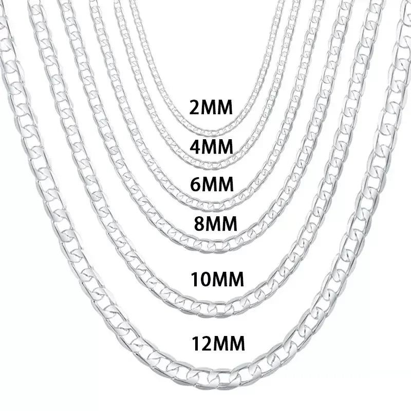 Wholesale Men's 925 Sterling Silver Necklace 2/4/6/8/10/12MM 40-75cm Chain Lobster Clasp Man Boy Women Engagement Jewelry