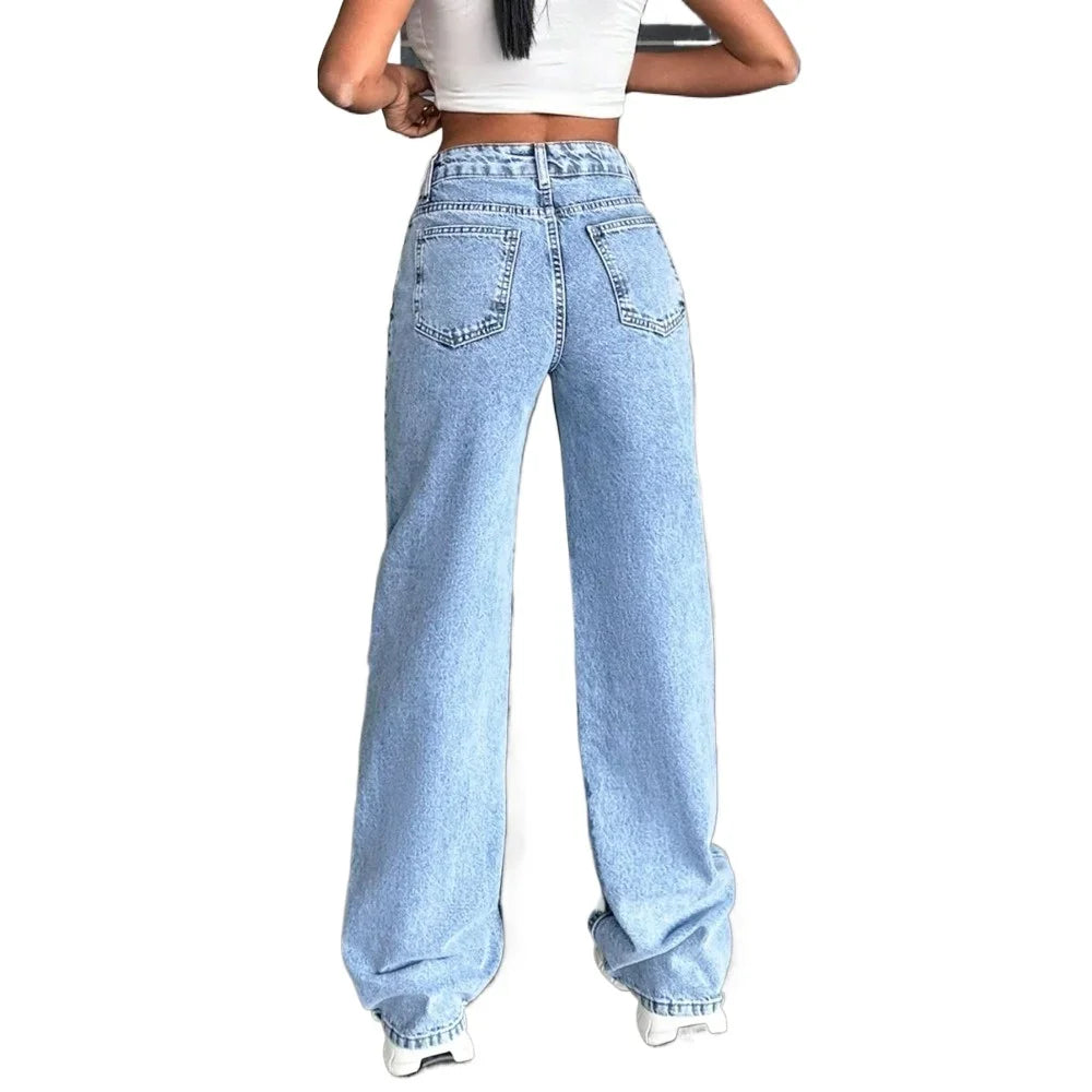 Women's High Waisted Baggy Jeans Denim Pants Y2K Aesthetic Vintage Design Loose Fit Comfortable Female Daily Casual Clothing
