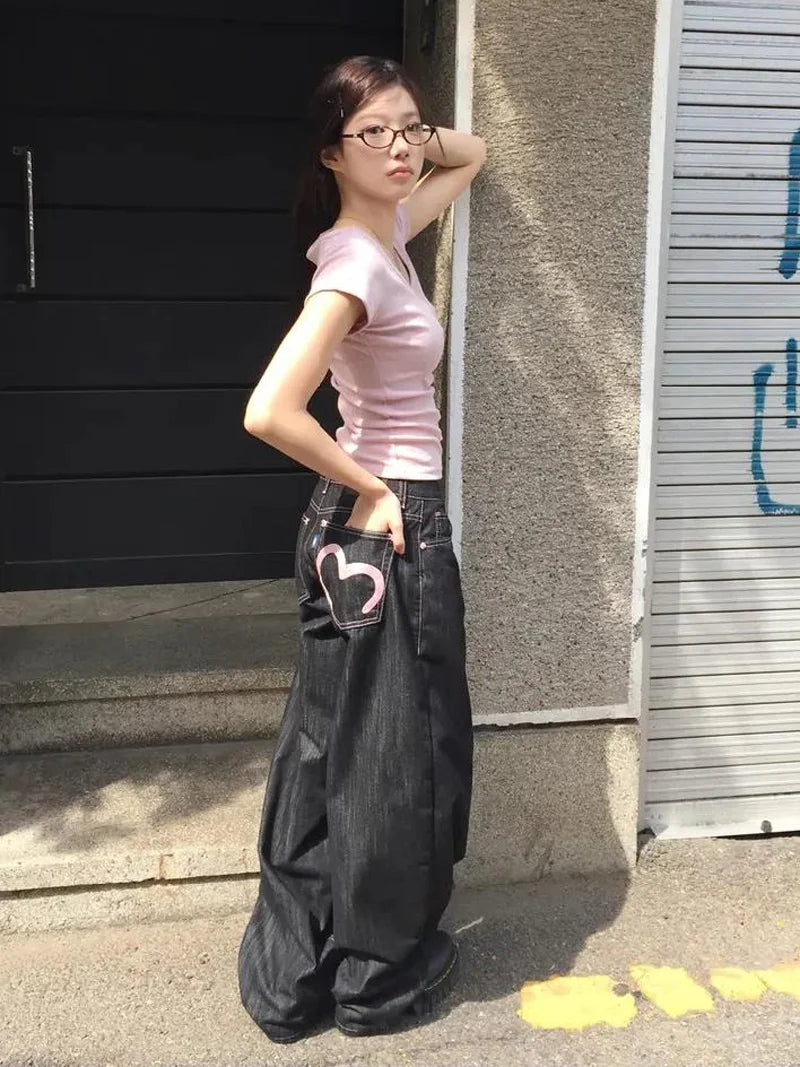 2025 Autumn Winter Women's Denim Jeans Y2K Wide Fit Baggy Jeans Grunge Harajuku Cowboy In Pants Korean Mom Jeans Punk Retro
