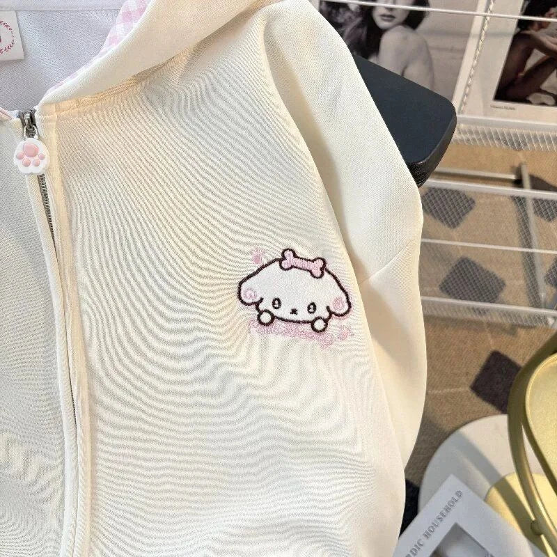 Zip Up Hoodie Coats Women's Clothing 2026 Hooded Patchwork Plaid Fashion Sweatshirts Ropa Mujer Dog Embroidery Casual Hoodies