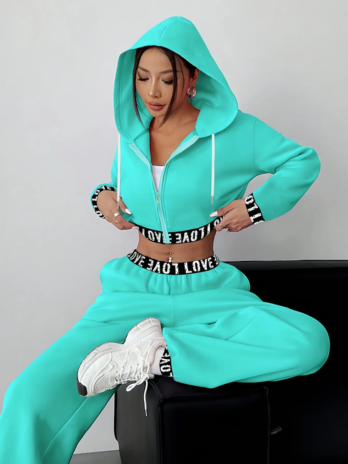 Women'S 2pcs Set, Zippered And Hooded Autumn/Winter Casual Women'S Jacket And Pants, Regular Clothing, Everyday Wear, Fashionable Clothing, Stylish, Soft Fabric, Comfortable Apparel, Matching Set, Women'S