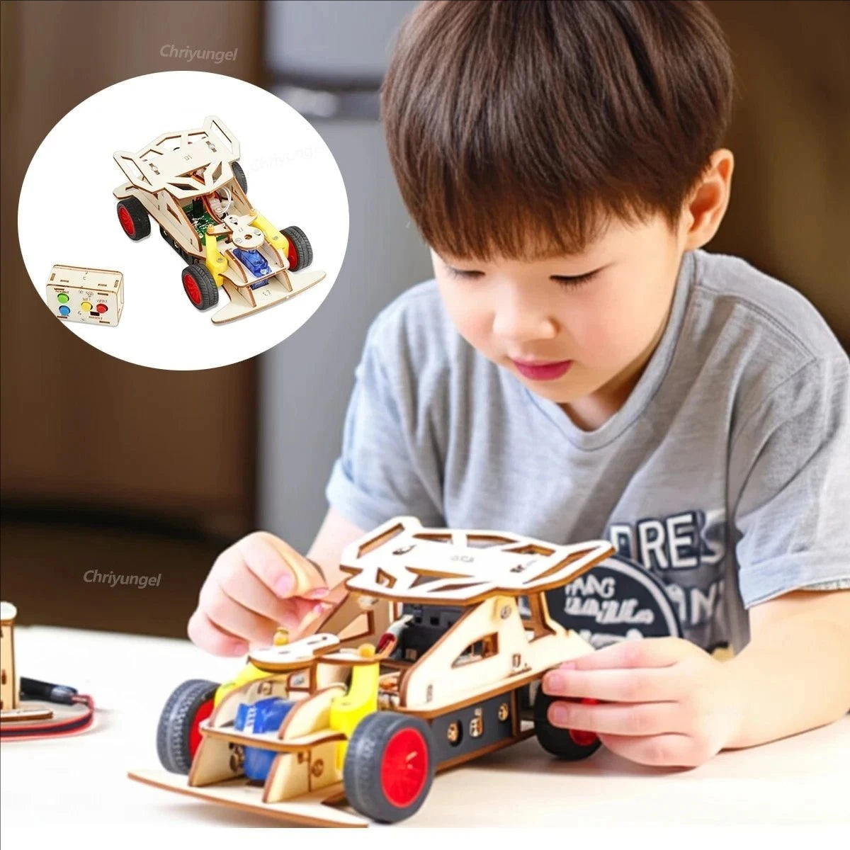 DIY Wooden Remote Control Car Building Kit for Kids STEM Educational Science Experiment Toy Wireless RC Racing Car Model Toys