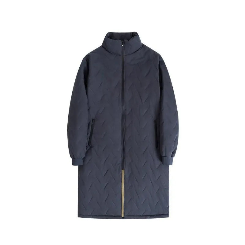 KIDWHXR Fleece Jacket Man Winter Thicken Windproof Mid Length Men Parkas Stand Collar Long Sleeve Male Outdoor Casual Coat