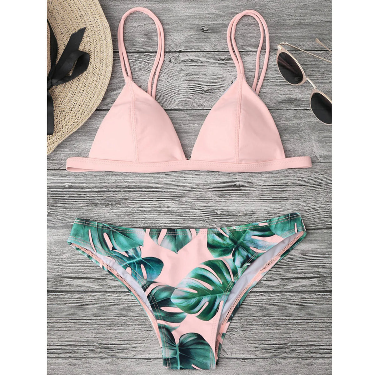 Leaves Print Bikinis Set For Women Swimwear Padded Push-Up Beachwear Bather Bathing Set Beachwear Summer Bikini Set Femme