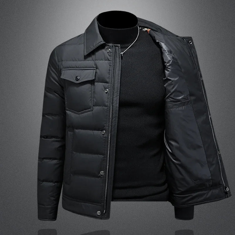 Minglu Autumn Winter Zipper Casual Men's Coats Luxury Solid Color White Duck Down Male Jackets Fashion Down Man Overcoats