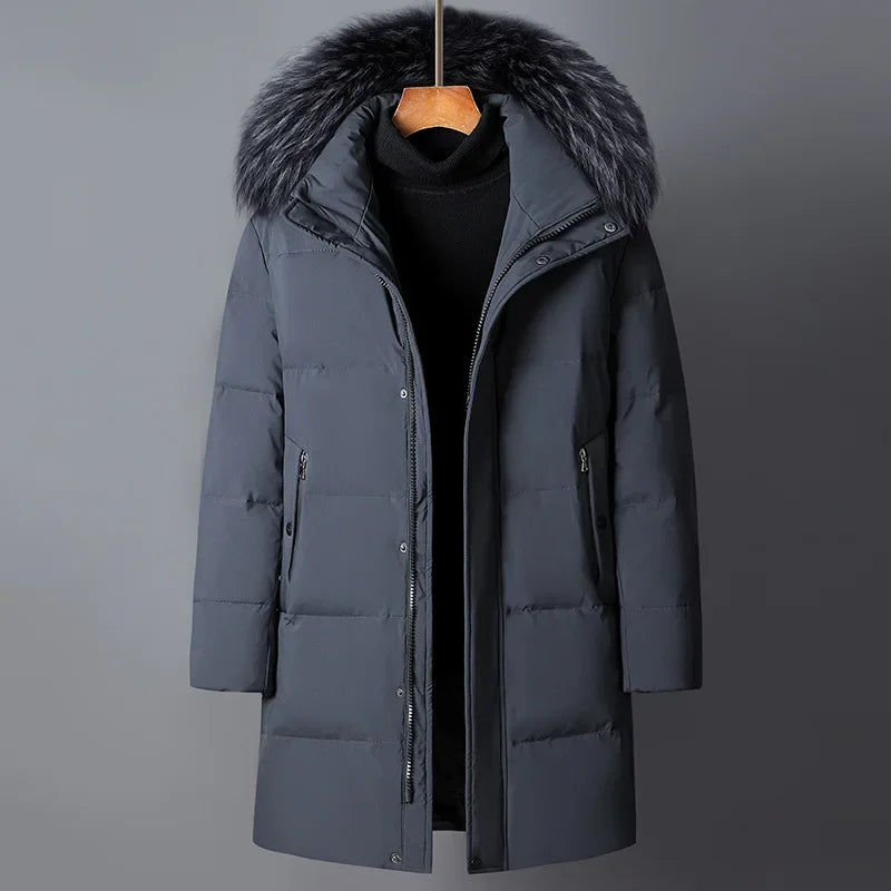 Canada Fashion Winter Jacket Men Down Coat Parka Men's White Goose Down Jackets Fur Collar Hooded Warm Thick Long Padding HWY287