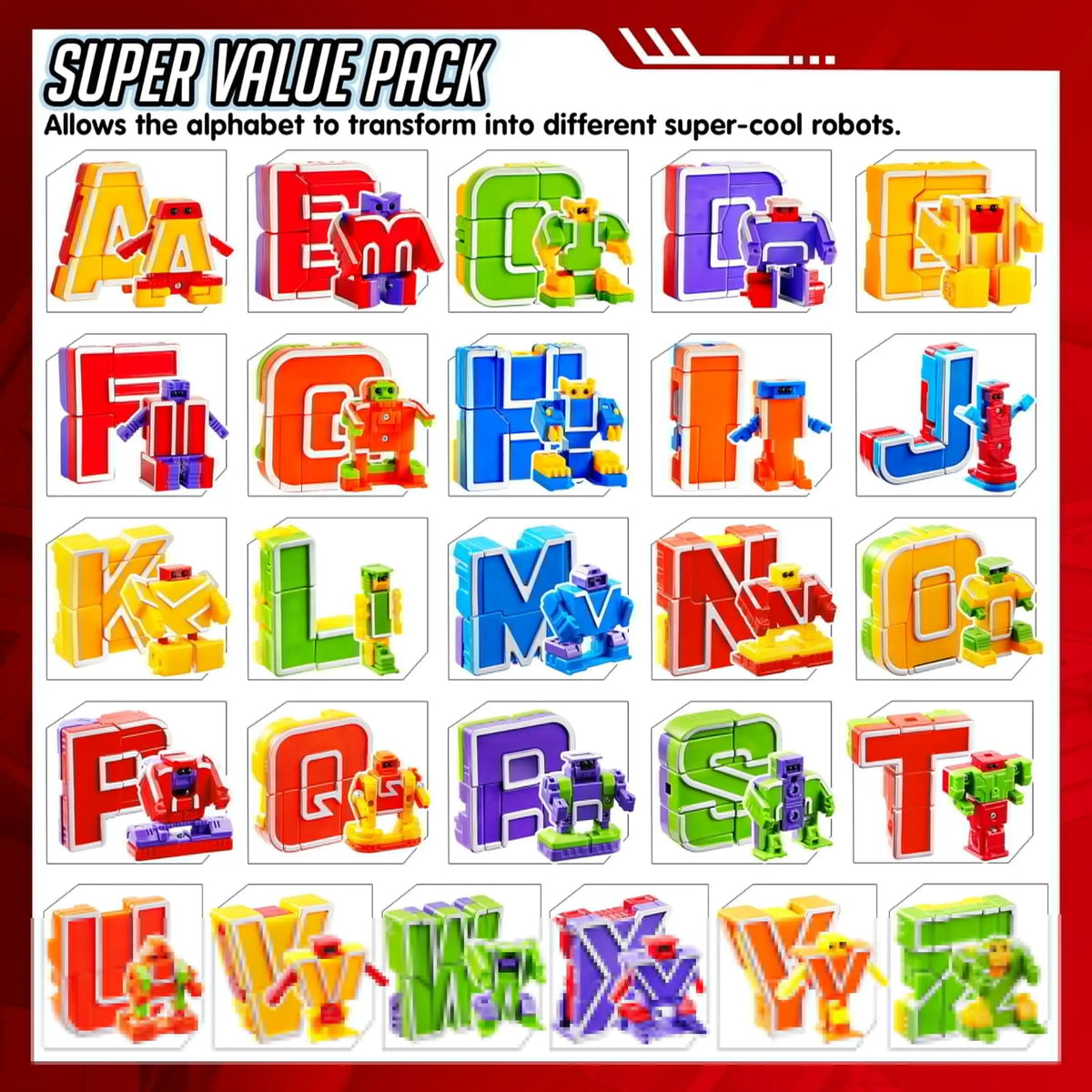 Joyfy 26 in 3 Alphabet Bots Toy 26 Pc Transforming Robot Educational Building STEM Toy for Toddlers Preschool Boys Birthday Gift