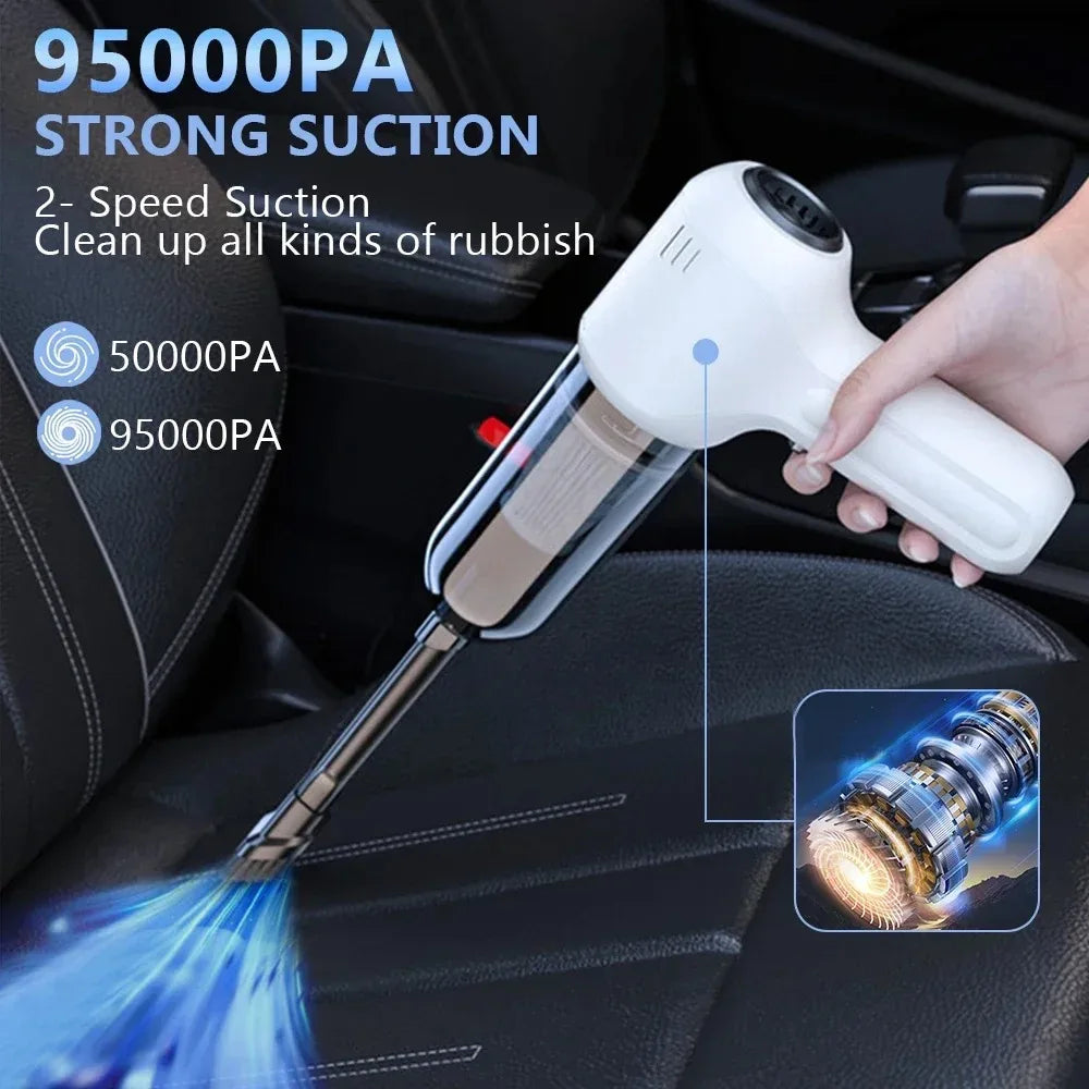 Portable Wireless Handheld Car Vacuum Cleaner, 95000PA High Power 2-in-1 Vacuum & Blower, Dual Use for Car and Home