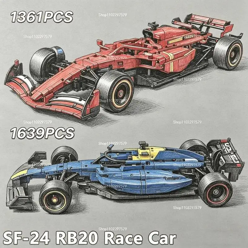1361/1639PCS Technical RB20 SF-24 1:8 Scale Racing Car MOC Collectible Assembly Building Blocks Car Kits Model Birthday Gift Toy
