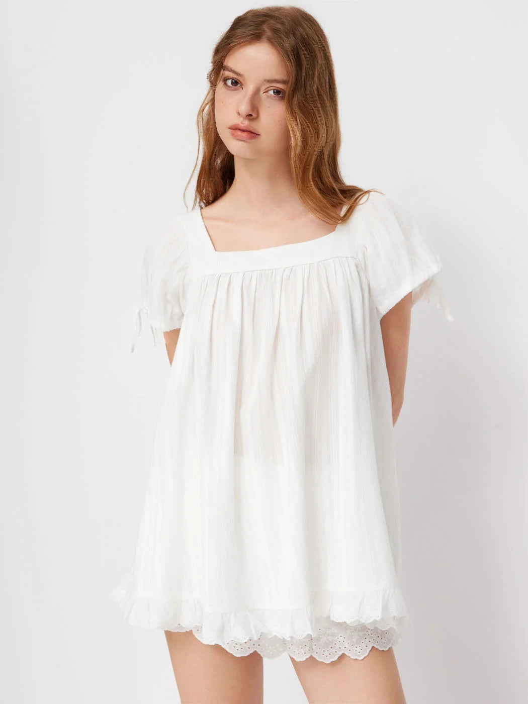 Bohemian Puff Sleeve Maternity Dress Women Square Neck A-line Mini Ruffled Dresses Fairy Vintage Loose Fit Flowy Short Dress