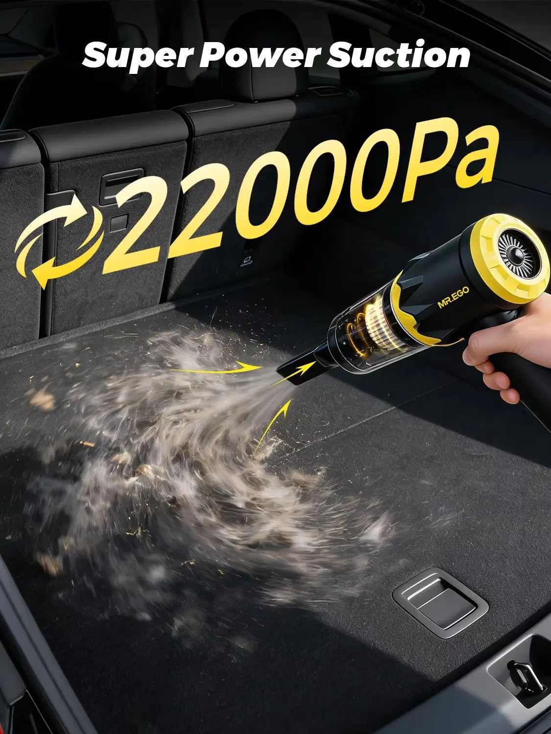 Mr.ego Car Vacuum Portable Cordless, 22Kpa Mini Vacuum with Brushless Motor, Up to 35‑Min Runtime, 4-in-1 Vacuum/Air Duster, 120W High Power, Ultra-Lightweight & Multi-Nozzles for Car, Home, Office