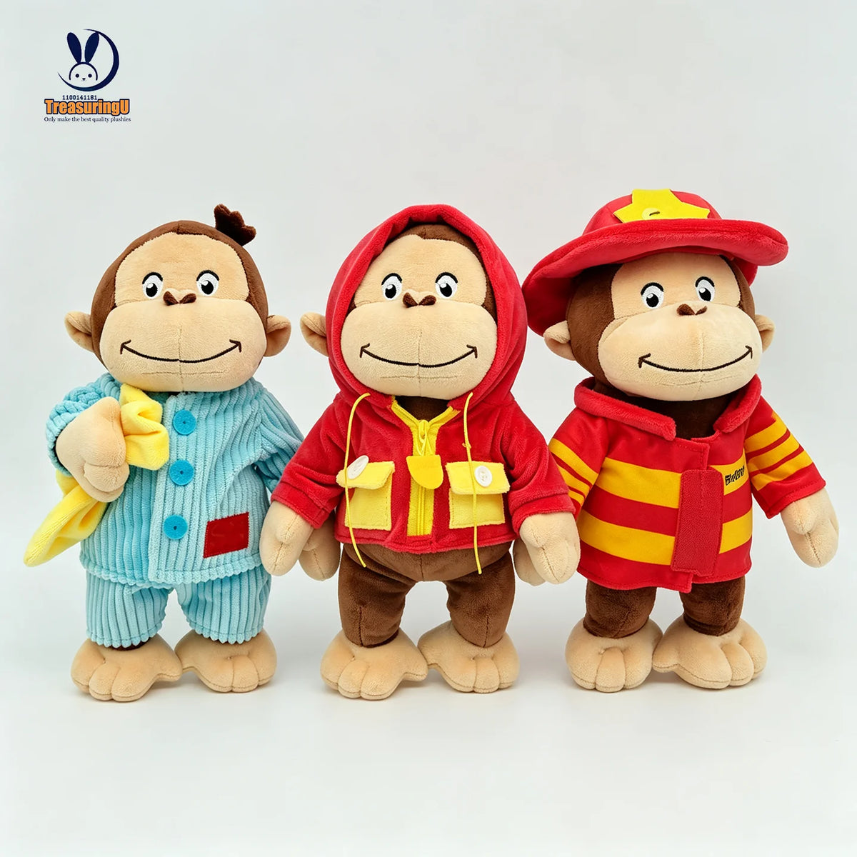 Stuffed Plush TreasuringU Kawaii Monkey Plush Toy Cartoon Blue Pajama Monkey Stuffed Doll Kids Soft George Plushie Birthday Christmas Gift