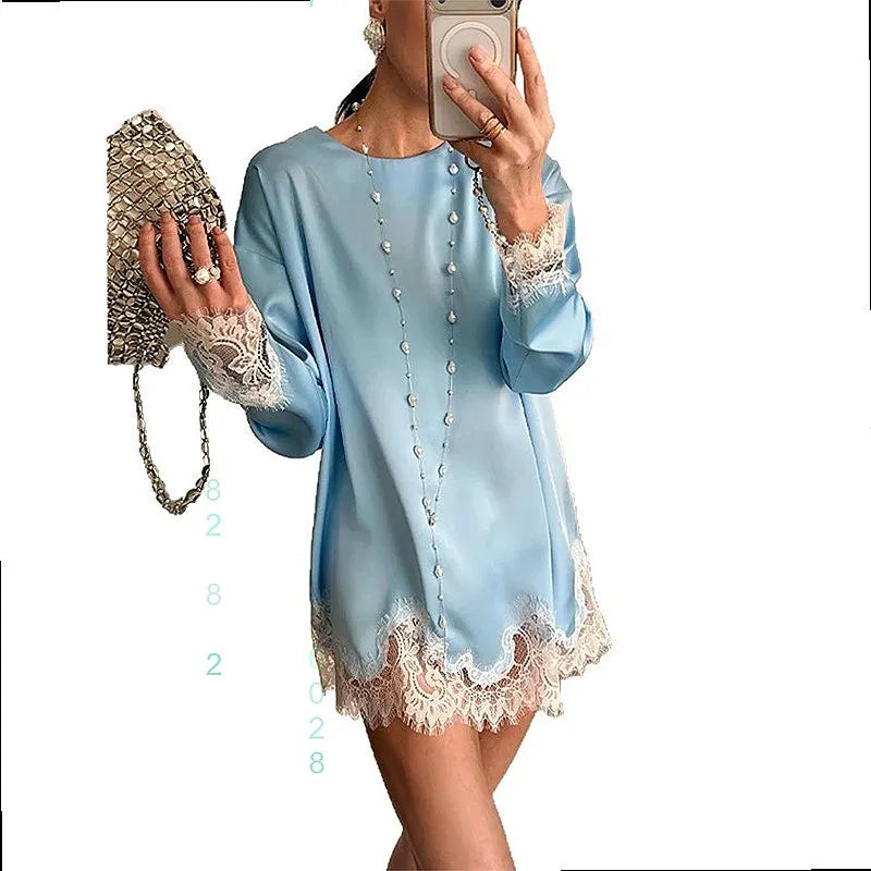 Elegant Lace Patchwork Hollow Dress Dresses for Women Spring Summer Fashion Matching Set