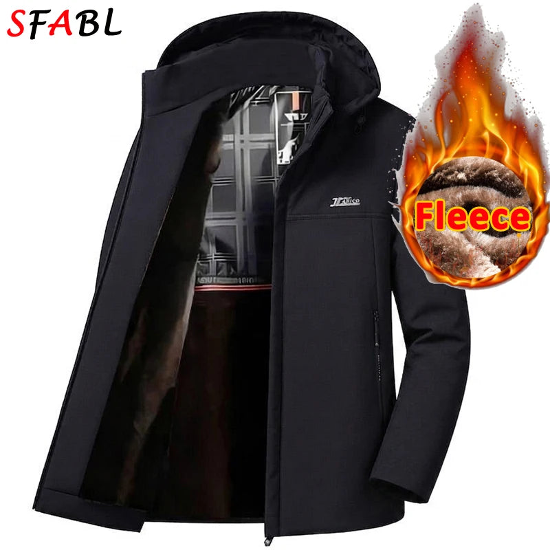 New Fashion Hooded Jacket Men Winter Warm Fleece Parka Snowboard Winter Jackets for Men Windproof Thermal Heavy Coat Hiking Male