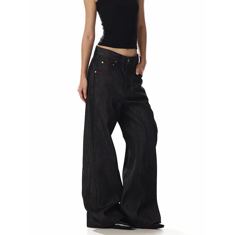 YIBASHU Women Gothic Vintage Y2K 2000s High Waist Jeans American Oversize Loose Black Casual Black Wide Leg Pants Autumn 2026