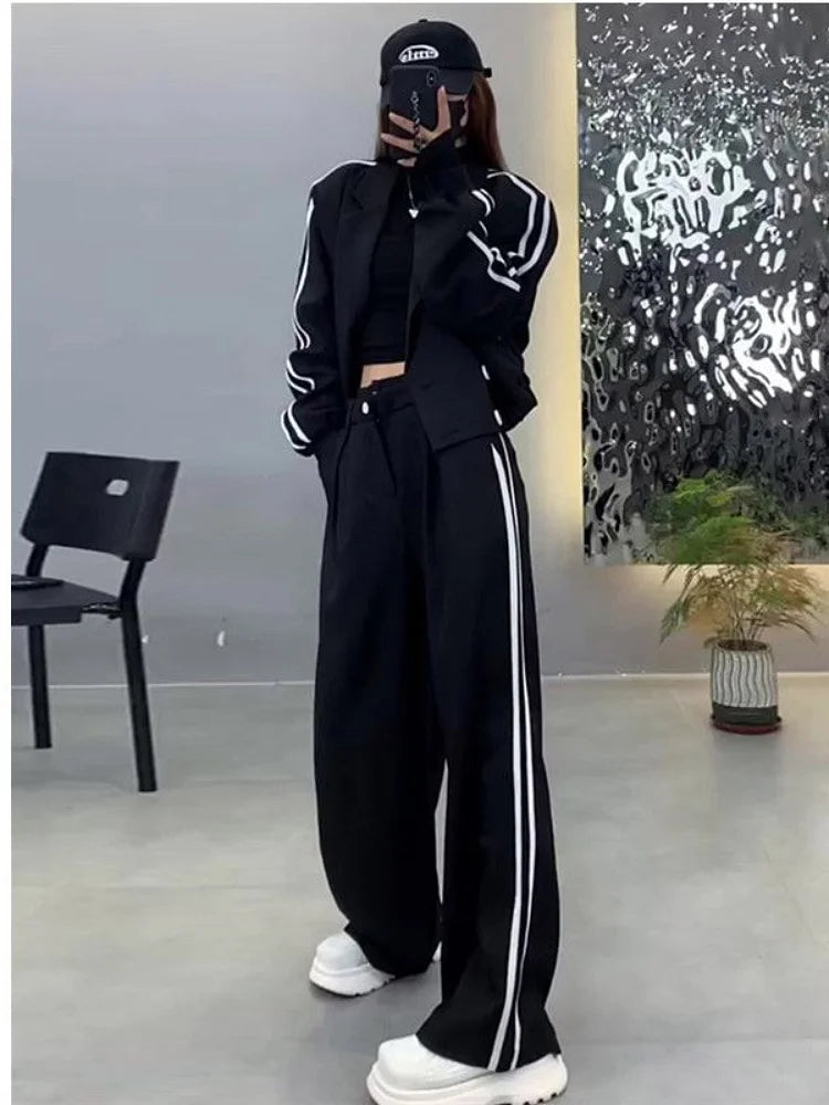 Spring Autumn 2024 Fashion Sporty Casual Women's Suit High Waist Slimming Wide Leg Pants Two Piece Set Stylish Ensemble