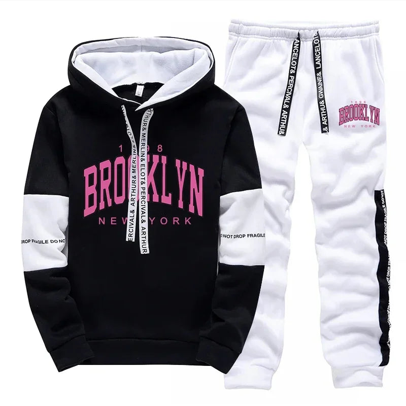 Black White Women's Tracksuit Hot Sales Casual Hooded Sweatshirts Outdoors Sports Jogging Clothing Versatile Single Hoodie Pants
