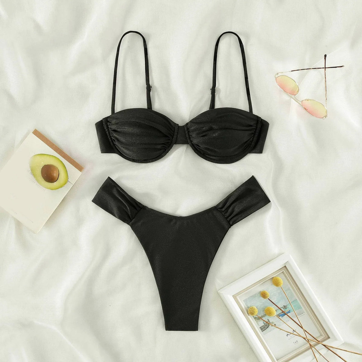 Micro Sexy Bikinis Set Women Half Cup Shiny Solid 2 Piece Split Swimsuit Bathing Suit For Women Beach Pool Party Bikini Sexy