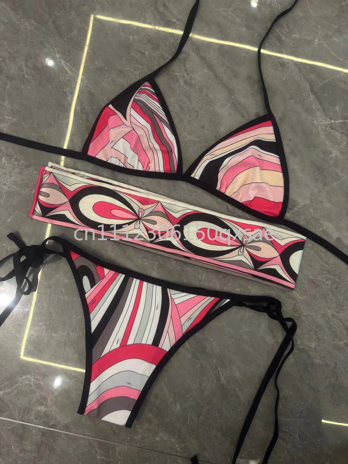 Women's Headband Scarf Bikini Sets with Letter Signature Logo Lady Sexy Bikini Sets Beachwear Swimwear