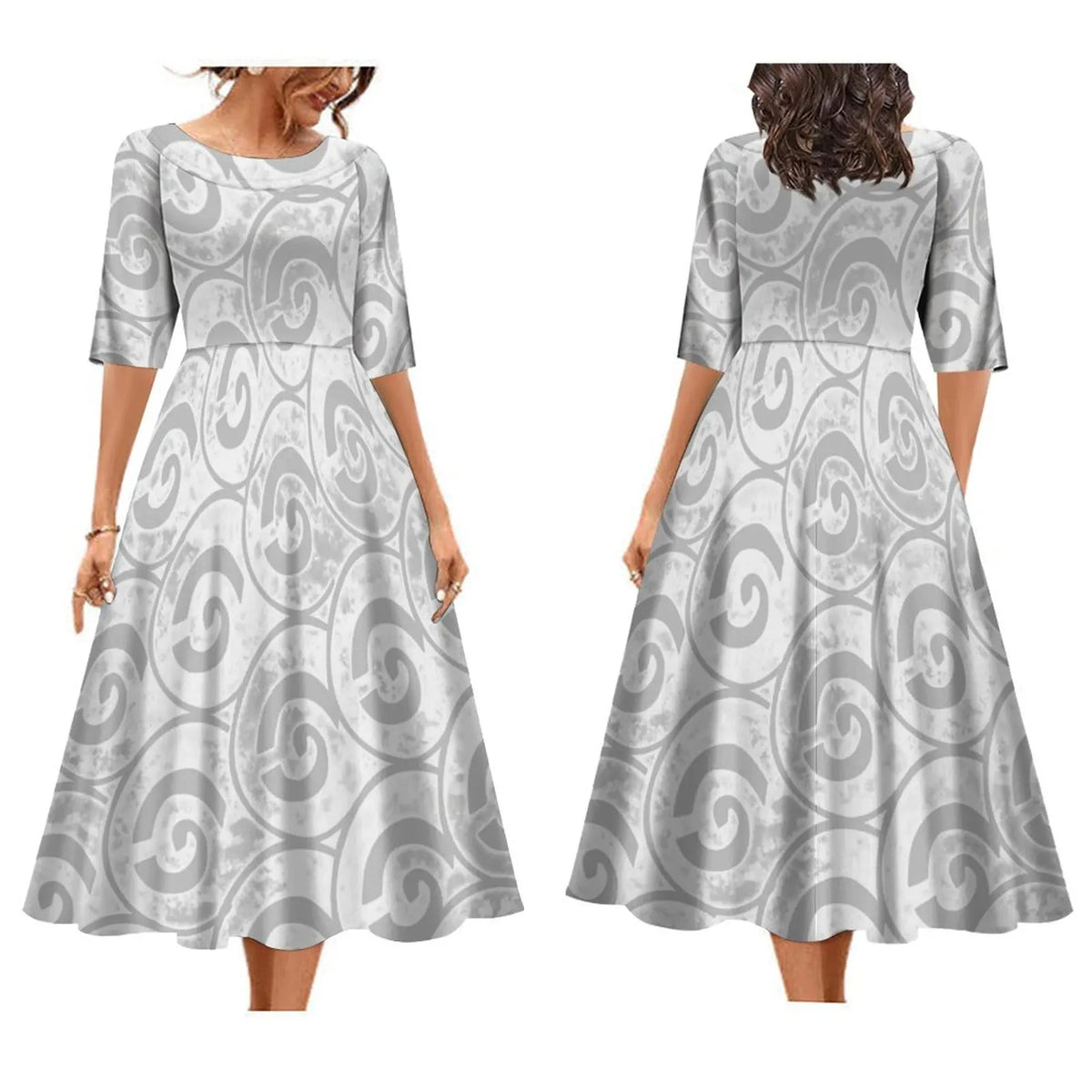 Hot Selling Custom Mother's Day Gift White Sunday Design Polynesian Tribal Printed Midi Dress Summer Hawaiian Dresses Vestidos