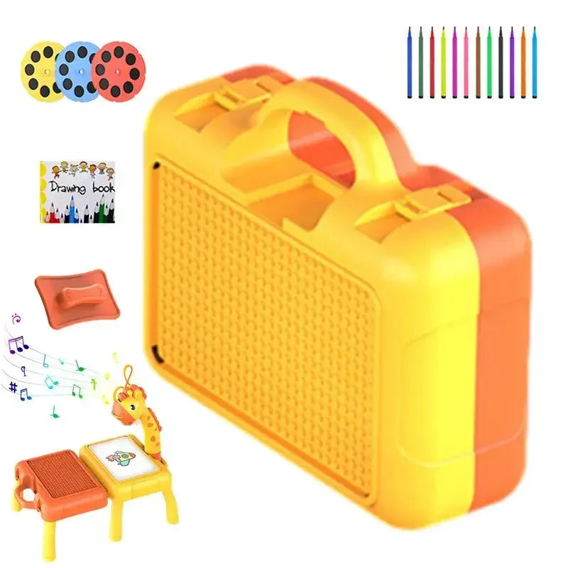 Children's Projection Painting Board Multifunction Storage Table Lights Music Projector Drawing Board Paint Toy for Kids Gifts