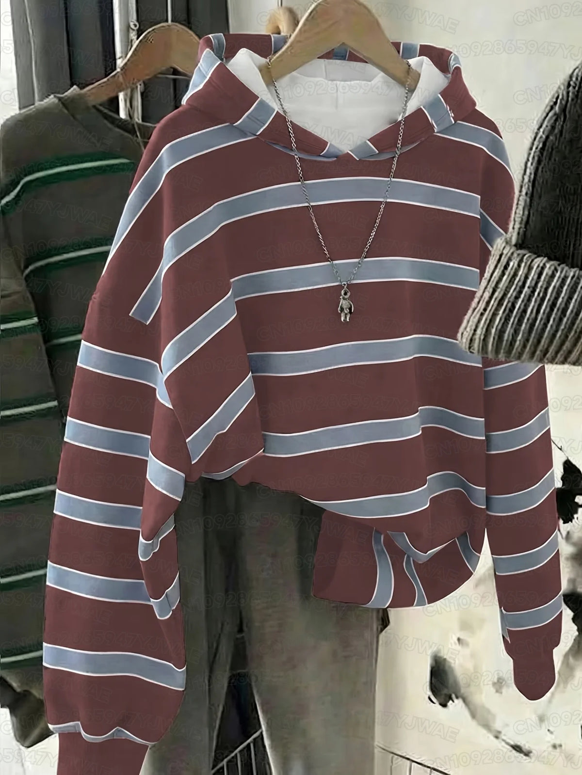 Autumn and Winter Women's Men's Colorblock Casual Daily Hooded Sweatshirt Striped Print Hoodies Y2K Sweatshirt