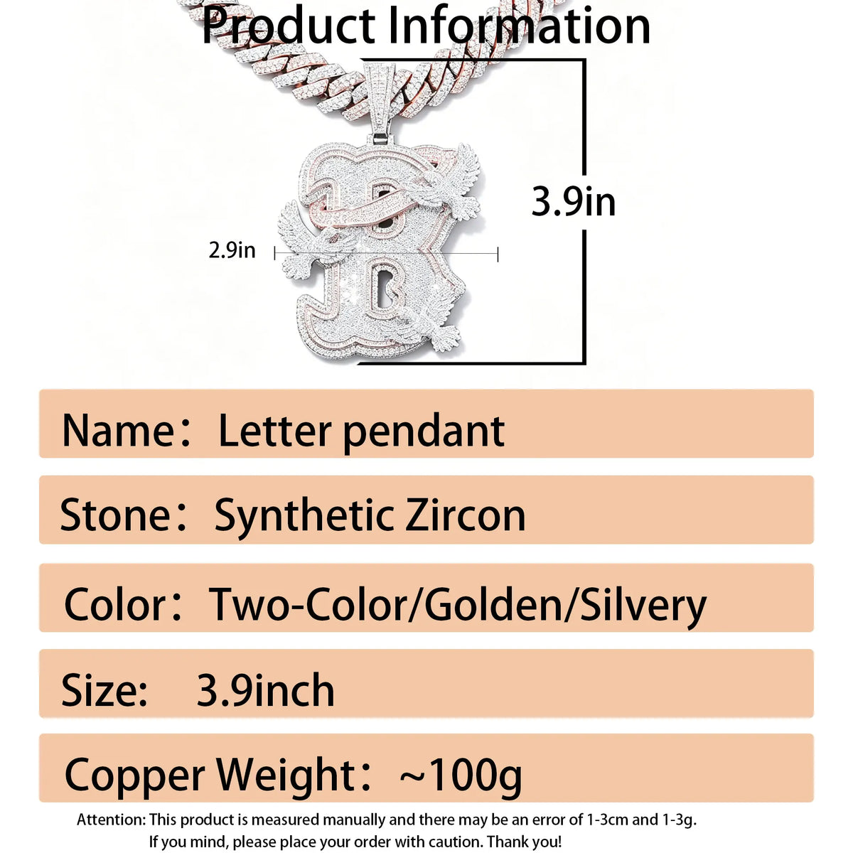 LYEE CYEE Exquisite Jewelry Two Tone Full Diamond Peace Dove Letter B Rap Pendant Necklace Round Cutting Fashionable Charm Hip Hop Jewelry, Exquisite Cutting Craftsmanship, Shining with Light, Festival, Anniversary Gift, Birthday Gift or Stacked Wear