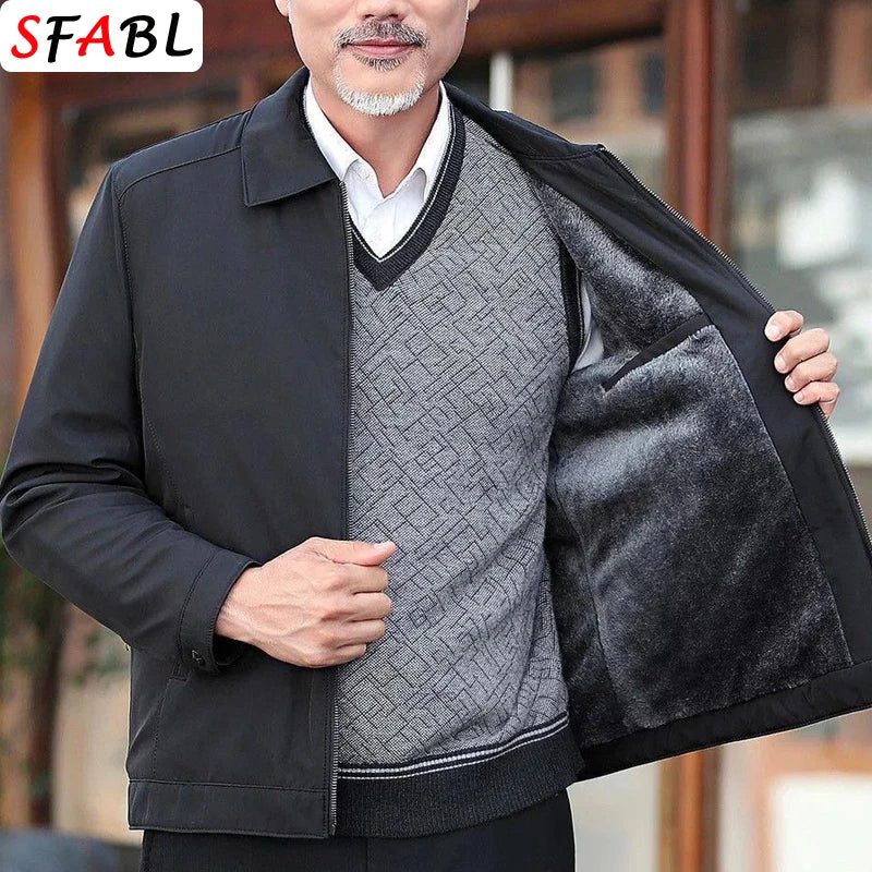 Winter Fleece Lining Jacket Men Thick Warm Winter Jackets for Men Autumn Blazer Office Dress Coat Social Formal Outerwear L-3XL