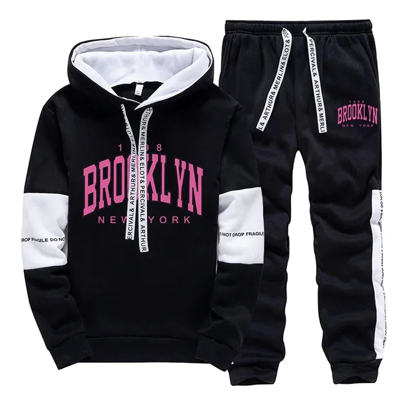 Black White Women's Tracksuit Hot Sales Casual Hooded Sweatshirts Outdoors Sports Jogging Clothing Versatile Single Hoodie Pants